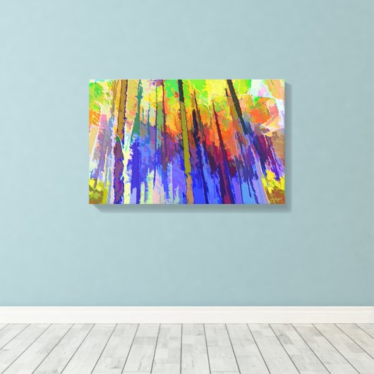 Abstract doek van bomen in levendige kleuren canvas afdruk (Insitu (Houten vloer))