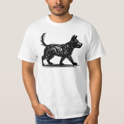 Abstract Dog Line Art  Minimalist Scribble Dog Mod T-shirt (Voorkant)