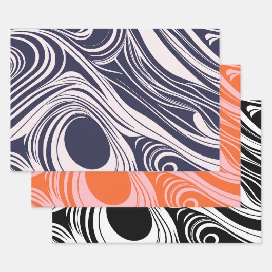 Abstract donkerblauw en grijs vloeibaar wervelt on inpakpapier vel (Set)