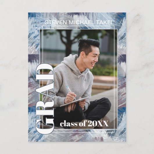 Abstract donkerblauw grijs Afstuderen Aankondiging Briefkaart (Voorkant)