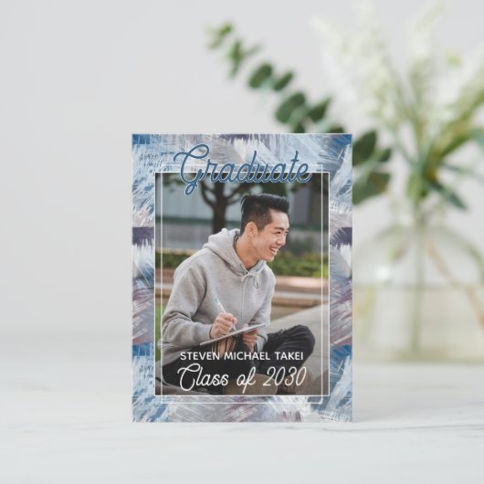 Abstract donkerblauw grijs Afstuderen Aankondiging Briefkaart (Staand voorkant)