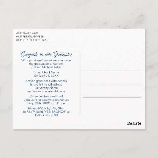 Abstract donkerblauw grijs Afstuderen Aankondiging Briefkaart (Achterkant)