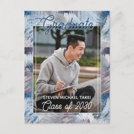 Abstract donkerblauw grijs Afstuderen Aankondiging Briefkaart (Voorkant)