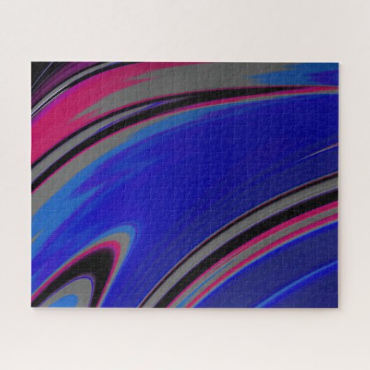 Abstract donkerblauw grijs magenta fractale wervel legpuzzel (Horizontaal)