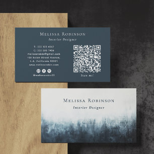 Abstract Donkerblauw Grunge & Wit Aangepaste QR-co Visitekaartje