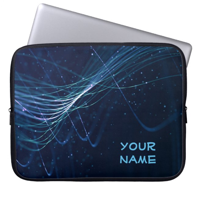 Abstract donkerblauw met  naam laptop sleeve (Voorkant)