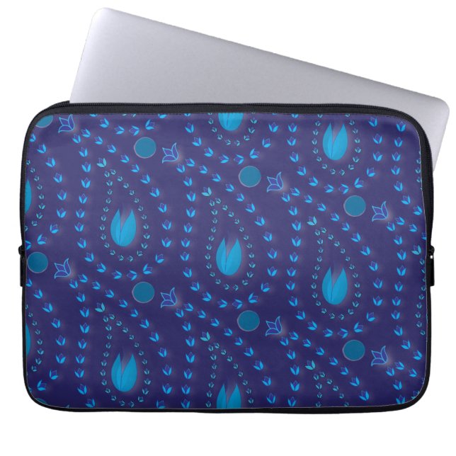 Abstract donkerblauw Paisley Tulip Floral patroon Laptop Sleeve (Voorkant)