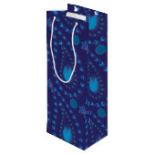 Abstract donkerblauw Paisley Tulip Floral patroon Wijn Cadeautas (Achterkant Gekanteld)