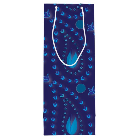 Abstract donkerblauw Paisley Tulip Floral patroon Wijn Cadeautas (Achterkant)