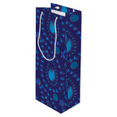 Abstract donkerblauw Paisley Tulip Floral patroon Wijn Cadeautas (Voorkant Gekanteld)