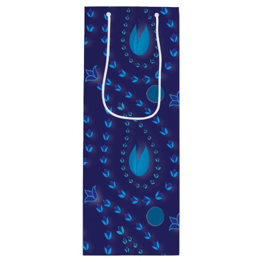 Abstract donkerblauw Paisley Tulip Floral patroon Wijn Cadeautas (Voorkant)