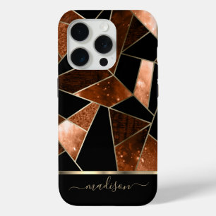 Abstract donkerder Oranje, zwart en goudvormig ont iPhone 15 Pro Case