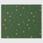 Abstract donkergroen met gouden sterren cadeaupapier (Vlak)