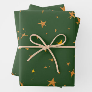 Abstract donkergroen met gouden sterren inpakpapier vel