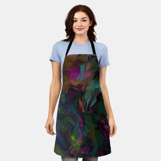 Abstract donkerkleurige naam vloeibare verf & mono schort (Gedragen)