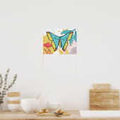 Abstract & Doodle Kleurrijke Bloemvlinder Natuur Poster (Keuken)