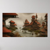 Abstract dorp te dicht bij de oceaan poster (Voorkant)