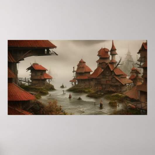 Abstract dorp te dicht bij de oceaan poster (Voorkant)