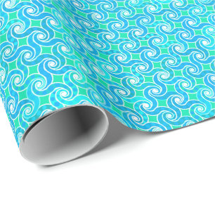 Abstract draaipatroon - Blauw, Jade Green & White Cadeaupapier