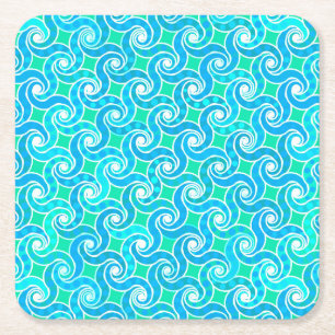 Abstract draaipatroon - Blauw, Jade Green & White Kartonnen Onderzetters