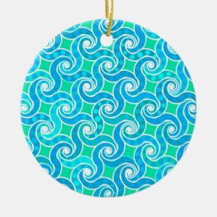 Abstract draaipatroon - Blauw, Jade Green & White Keramisch Ornament