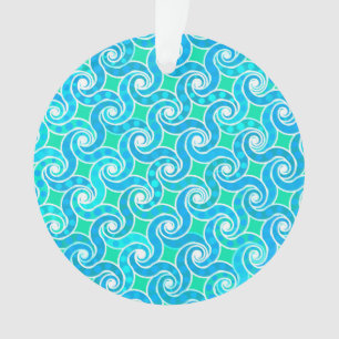 Abstract draaipatroon - Blauw, Jade Green & White Ornament