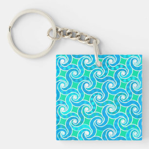 Abstract draaipatroon - Blauw, Jade Green & White Sleutelhanger