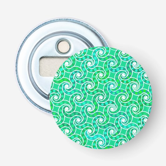 Abstract draaipatroon - tinten groen button flesopener (Voorkant)