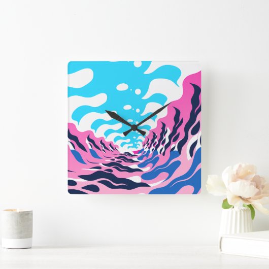 Abstract Dream Wave – Vibrant Surreal Flow Vierkante Klok (Huis)
