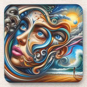 Abstract Dreamscape Ocean Serenity & Cosmic Wonder Bier Onderzetter