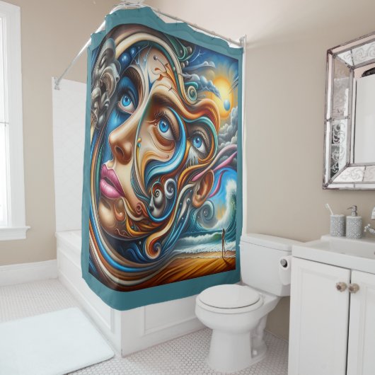 Abstract Dreamscape Ocean Serenity & Cosmic Wonder Douchegordijn (In situ)