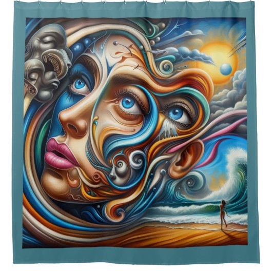 Abstract Dreamscape Ocean Serenity & Cosmic Wonder Douchegordijn (Voorkant)