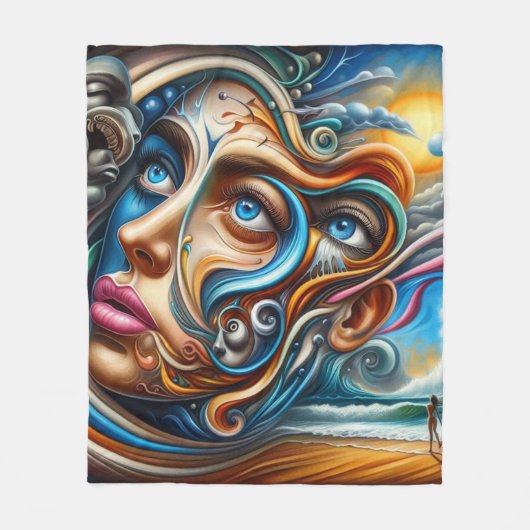 Abstract Dreamscape Ocean Serenity & Cosmic Wonder Fleece Deken (Voorkant)