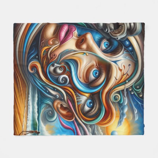 Abstract Dreamscape Ocean Serenity & Cosmic Wonder Fleece Deken (Voorkant (Horizontaal))