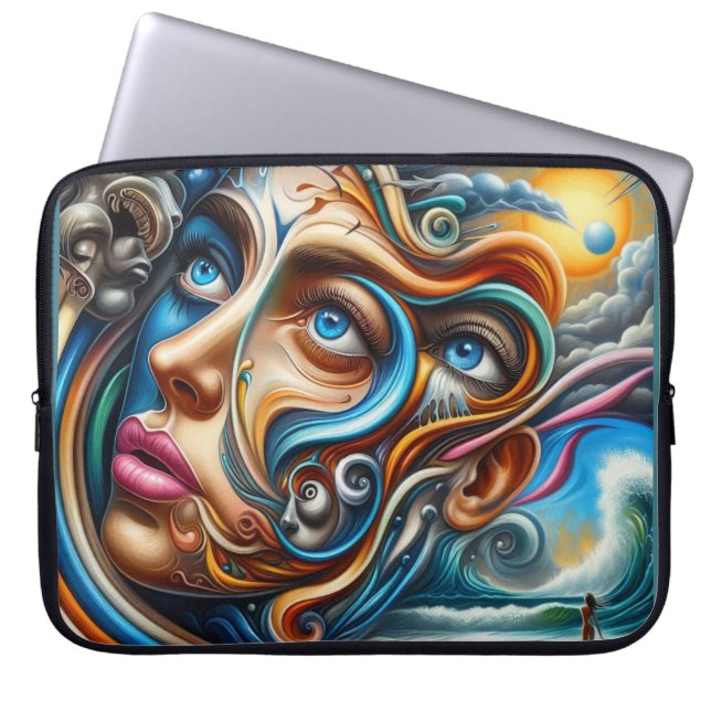 Abstract Dreamscape Ocean Serenity & Cosmic Wonder Laptop Sleeve (Voorkant)