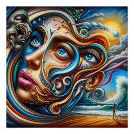 Abstract Dreamscape Ocean Serenity & Cosmic Wonder Perfect Poster