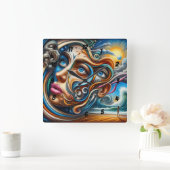 Abstract Dreamscape Ocean Serenity & Cosmic Wonder Vierkante Klok (Huis)