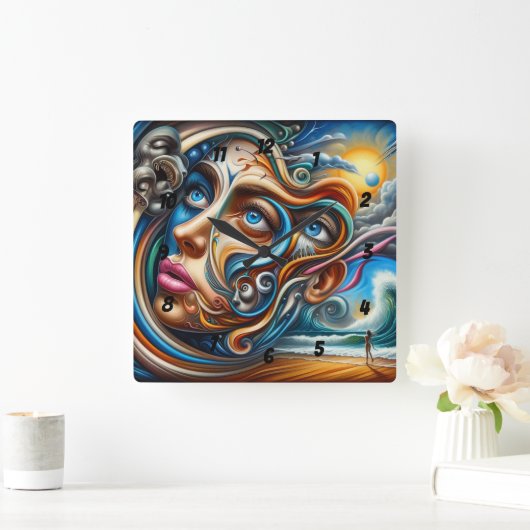 Abstract Dreamscape Ocean Serenity & Cosmic Wonder Vierkante Klok (Huis)