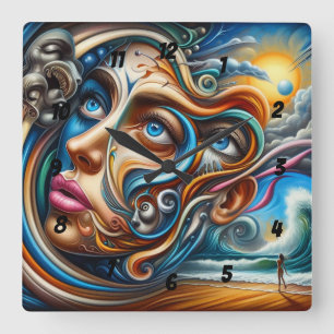 Abstract Dreamscape Ocean Serenity & Cosmic Wonder Vierkante Klok