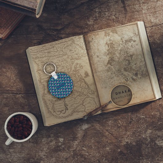 Abstract driehoekspatroon, blauw sleutelhanger