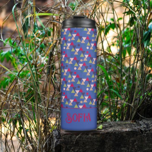 Abstract driehoekspatroon, blauw thermosbeker