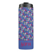 Abstract driehoekspatroon, blauw thermosbeker (Voorkant)