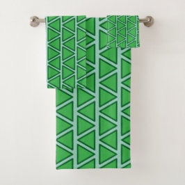 Abstract Driekleurig Groen Driehoekpatroon Bad Handdoek