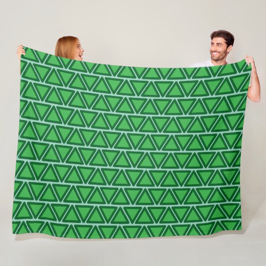 Abstract Driekleurig Groen Driehoekpatroon Fleece Deken (In situ)