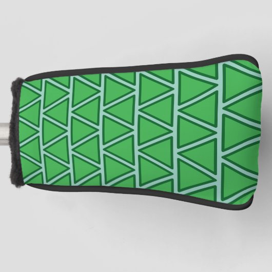 Abstract Driekleurig Groen Driehoekpatroon Golfheadcover (Voorkant)