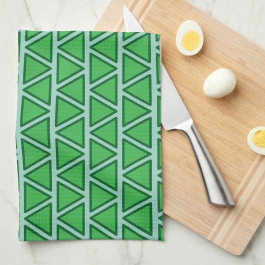 Abstract Driekleurig Groen Driehoekpatroon Theedoek (Quarter Fold)