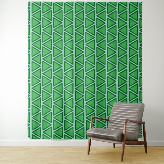 Abstract Driekleurig Groen Driehoekpatroon Wandkleed (In situ)