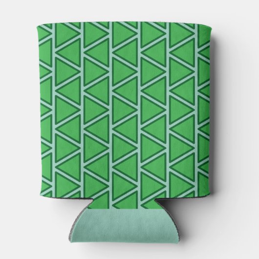 Abstract driekleurig groen driehoekspatroon blikjeskoeler (Achterkant)