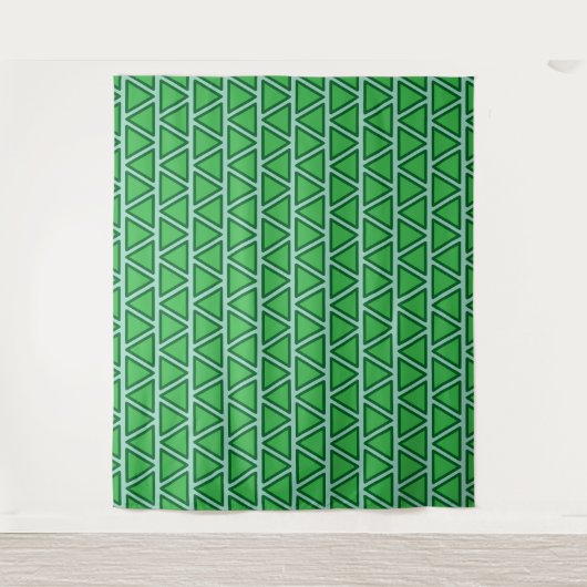 Abstract driekleurig groen driehoekspatroon wandkleed (Voorkant)