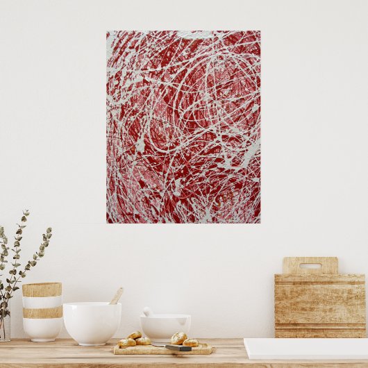 Abstract Druppelschilderij Roze Wit Poster (Keuken)